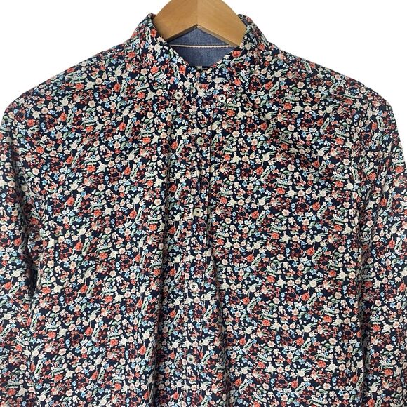 Zara Man Mens Size Medium Slim Fit Button Down Shirt Long Sleeve Black Floral - Picture 2 of 8